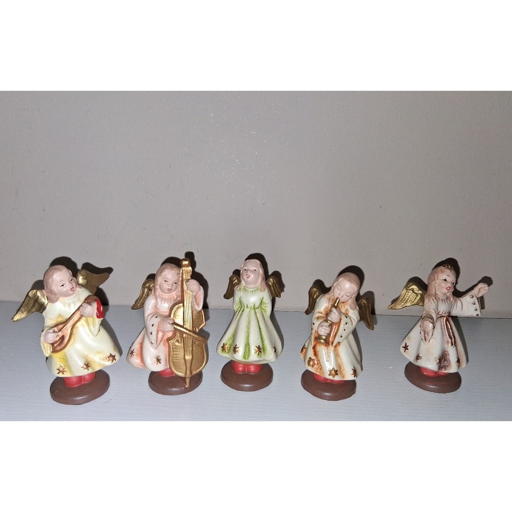 Vintage West Germany Angel Figurines Christmas Set of 5 Choir Instrument Angels
